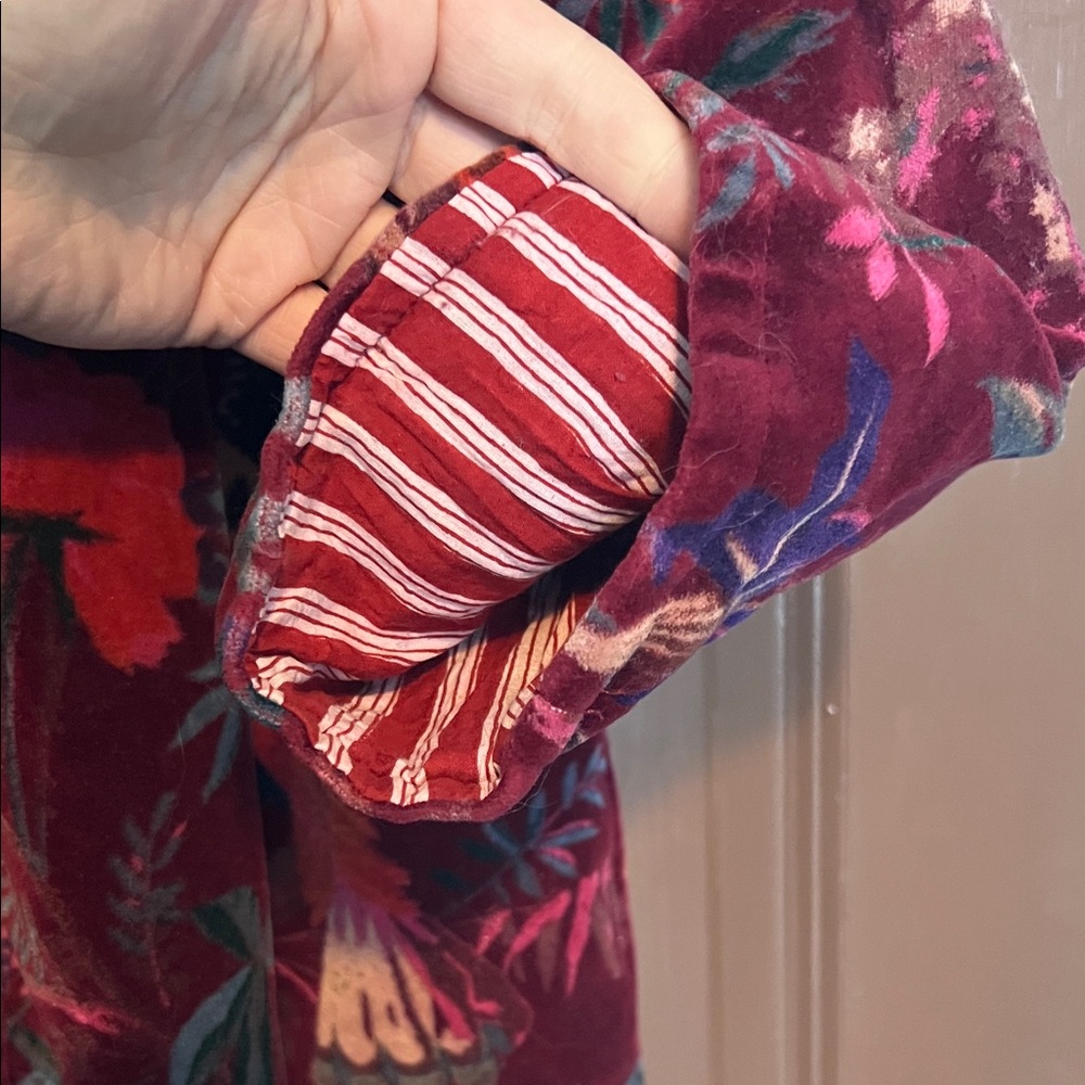 Cotton Floral Velvet Robe with Striped Lining M - Picture 3 of 5